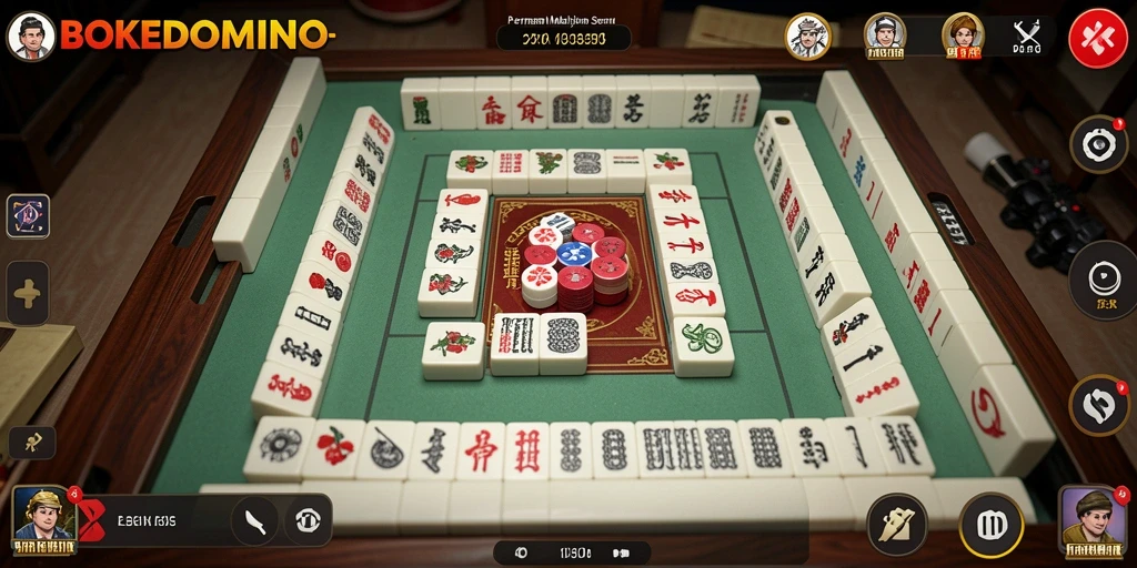 Tampilan gameplay BOKEDOMINO yang seru dengan desain Mahjong.