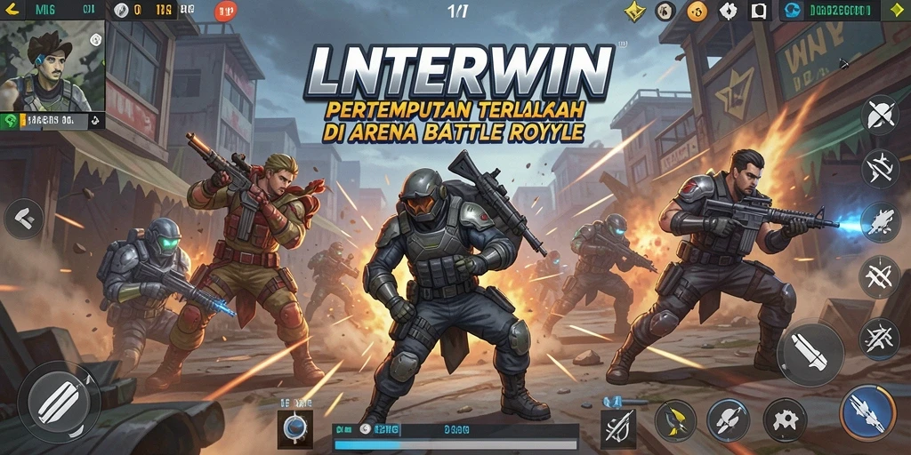 Screenshot gameplay LNTERWIN menampilkan aksi pertempuran epik Battle Royale.