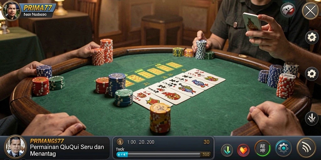 Screenshot gameplay PRIMA77 menampilkan aksi QiuQiu yang seru.