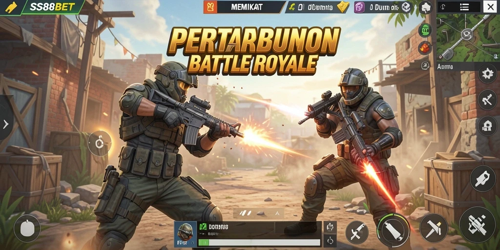 Screenshot gameplay SS88BET menampilkan pertarungan seru Battle Royale.