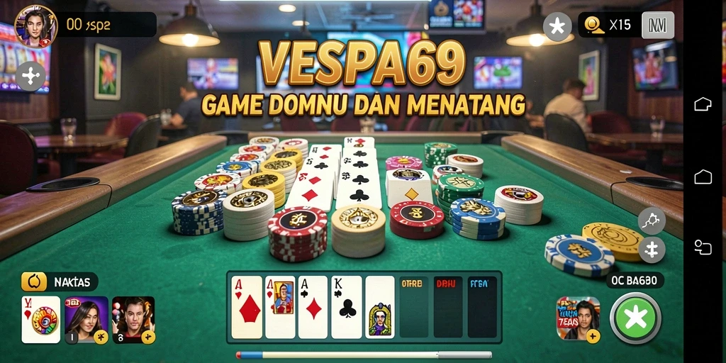 Screenshot VESPA69 menampilkan serunya bermain Domino online dengan teman.