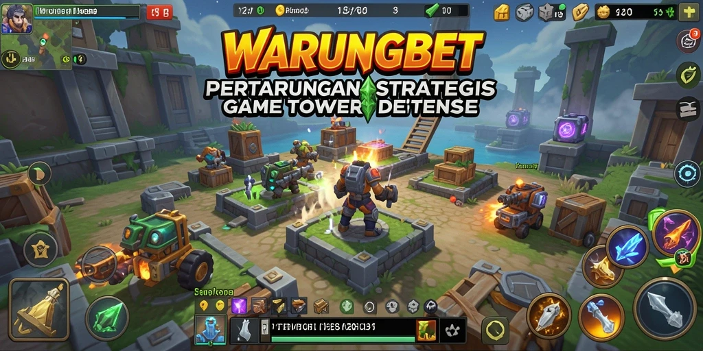 Tangkapan layar gameplay <strong>WARUNGBET</strong> menampilkan menara pertahanan dalam pertempuran.